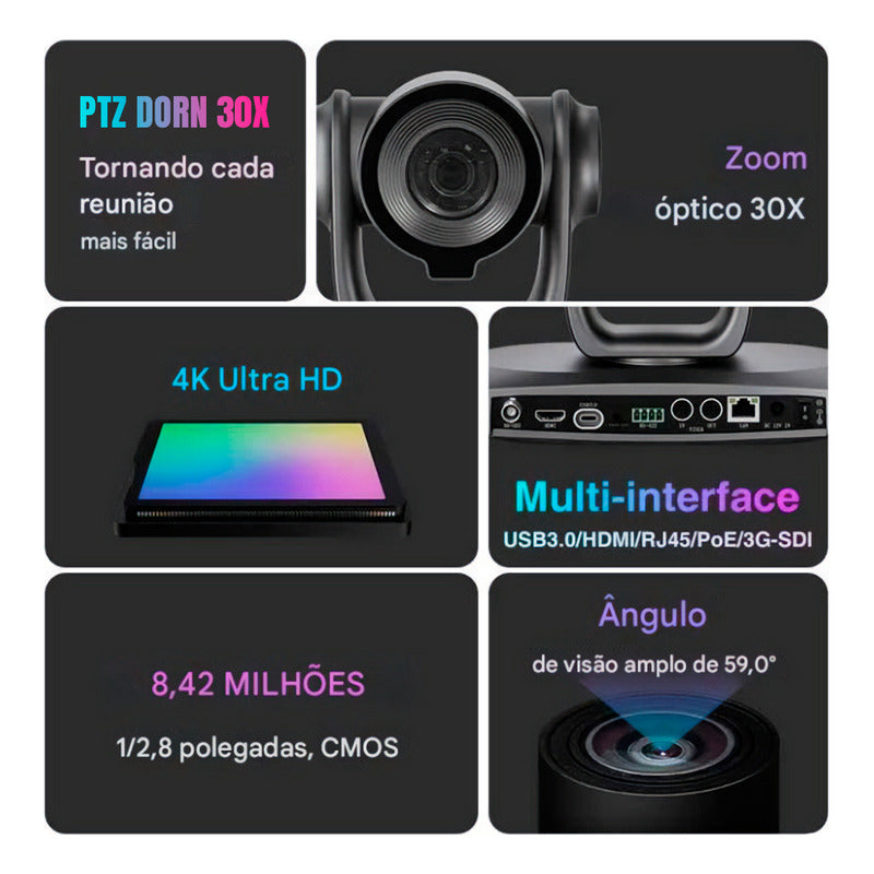 Câmera Robótica Dorn Ptz 4k 30x Hdmi Sdi Usb 3.0 Poe Multi